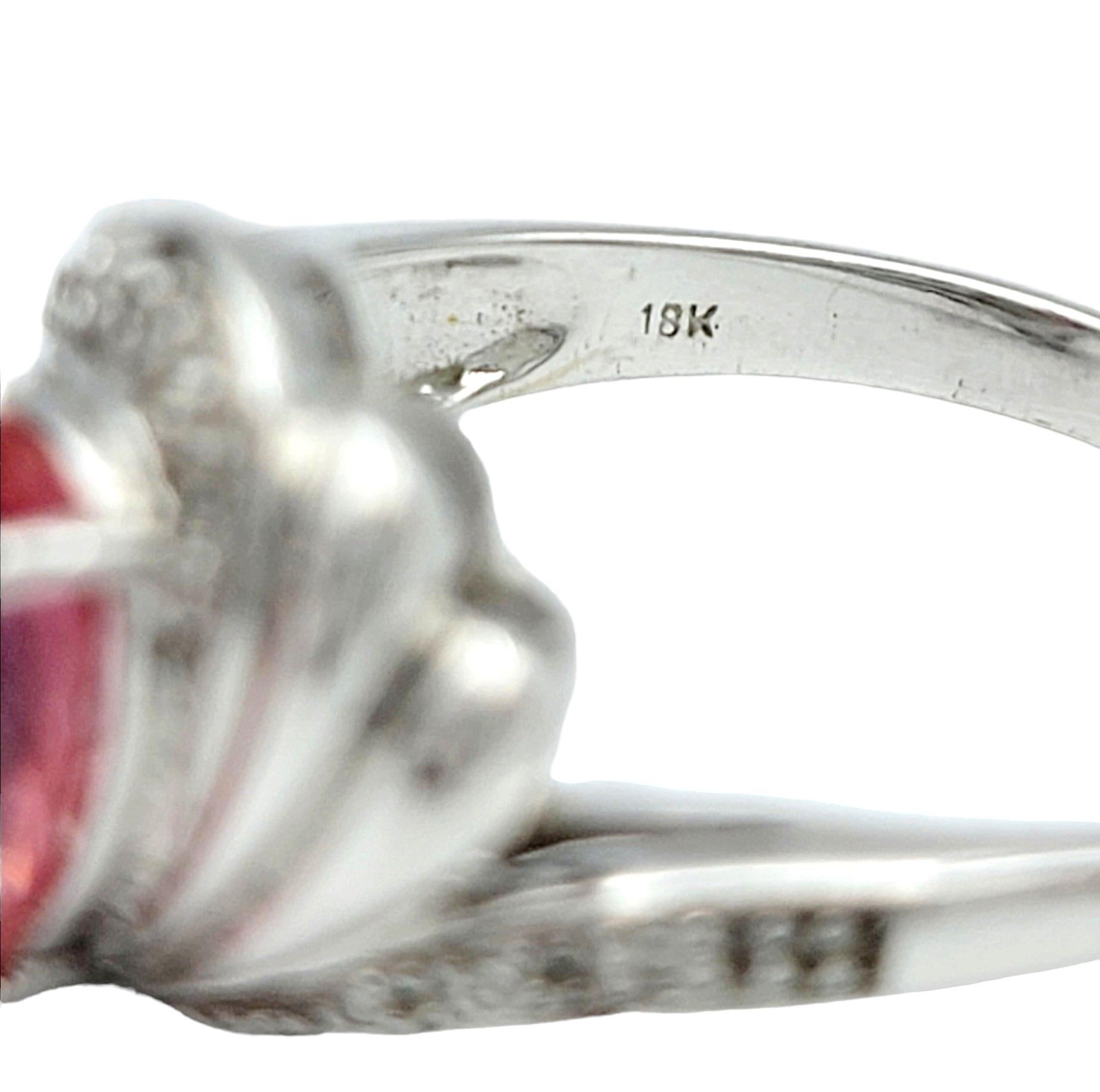 Pear Cut Padparadscha Sapphire and Diamond Asymmetrical Ring 18 Karat White Gold In Good Condition In Scottsdale, AZ