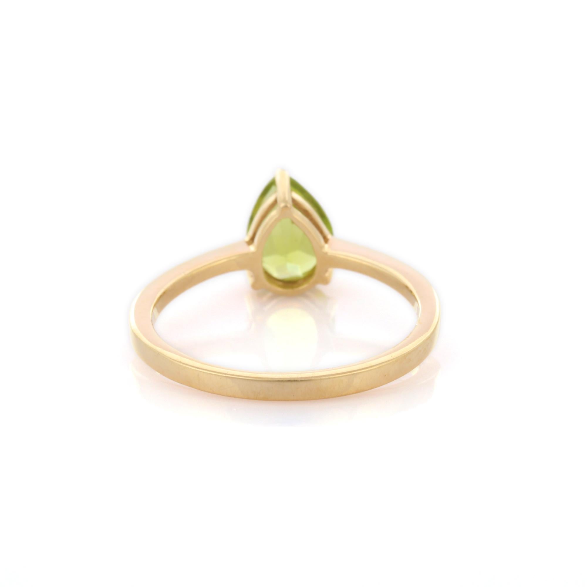 For Sale:  Pear Cut Peridot Solitaire Ring in 14K Yellow Gold 3