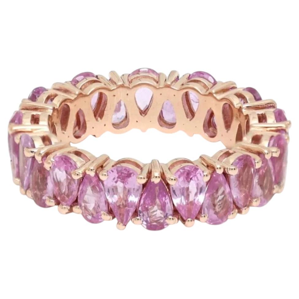 For Sale:  7.97ct Pear-Cut Pink Sapphire 14K Gold Eternity Ring