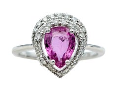 Pear Cut Pink Sapphire and Diamond Halo Cocktail Ring Set in 18 Karat White Gold
