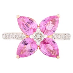 Bague de mariage en or rose massif 14 carats avec saphir rose taille poire et diamants