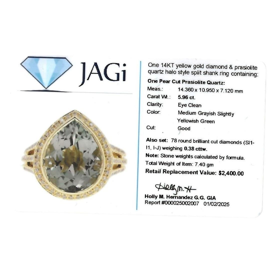 Bague à tige fendue en or jaune 14 carats avec Prasiolite taille poire et halo de diamants en vente 8