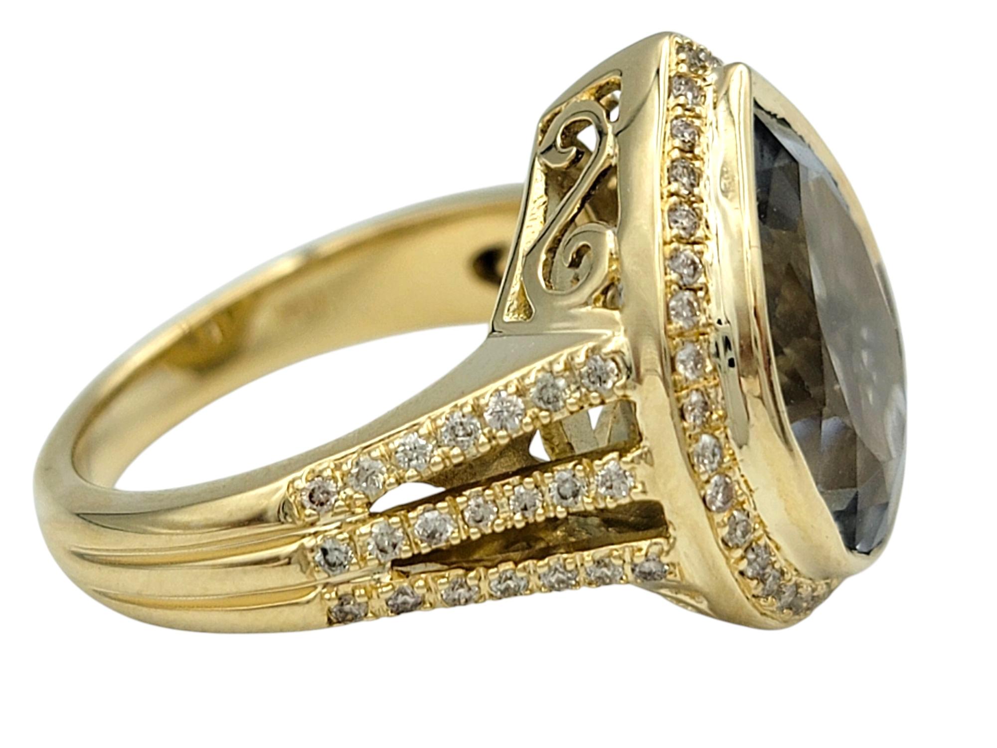 Bague à tige fendue en or jaune 14 carats avec Prasiolite taille poire et halo de diamants Pour femmes en vente
