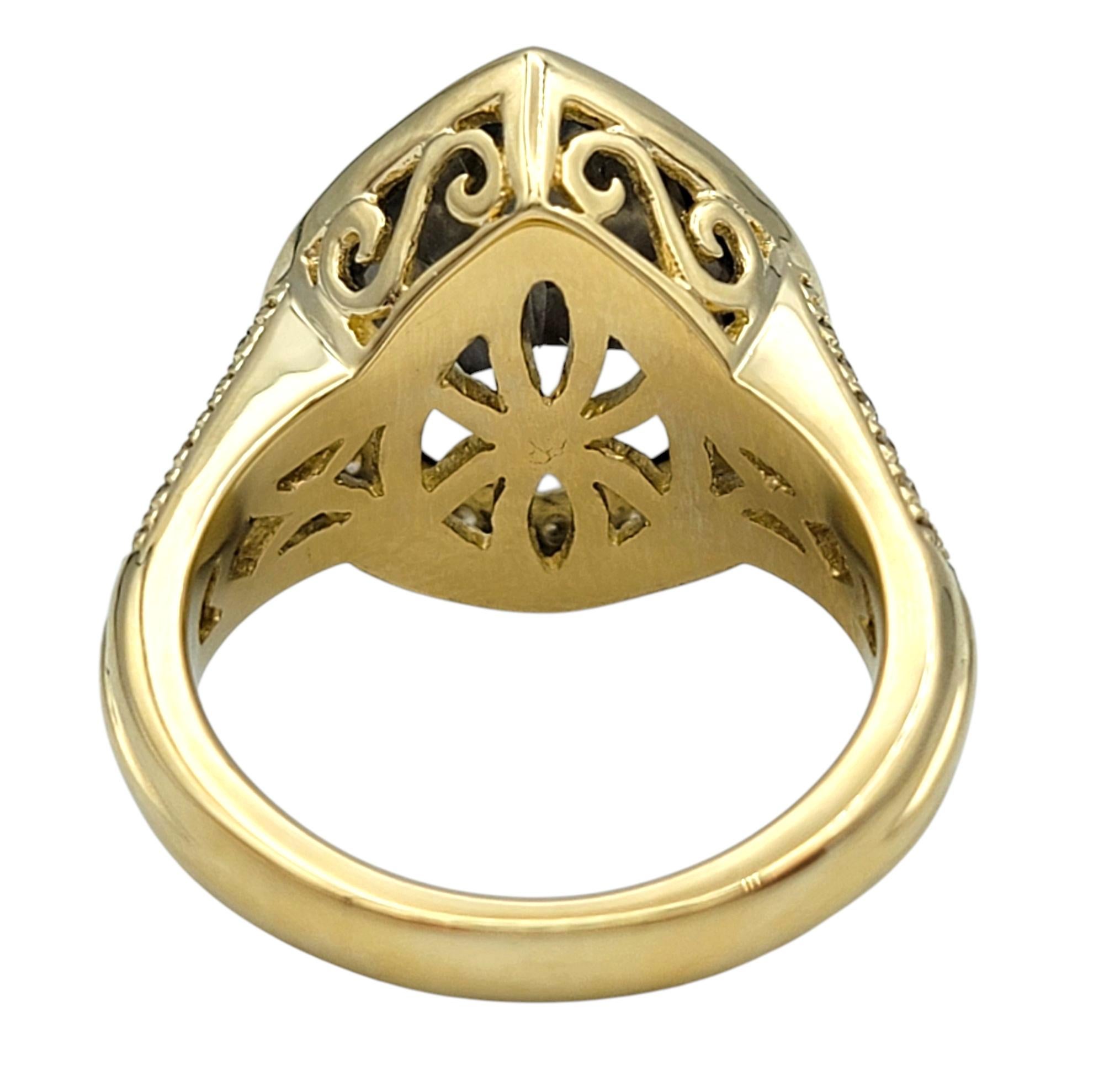 Bague à tige fendue en or jaune 14 carats avec Prasiolite taille poire et halo de diamants en vente 2