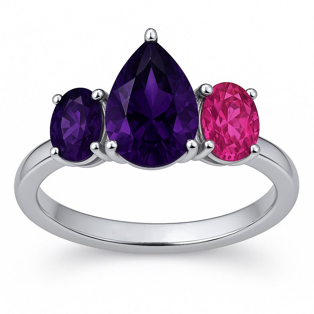 in vendita:  Anello in platino con ametista viola taglio pera e tormalina rosa 2