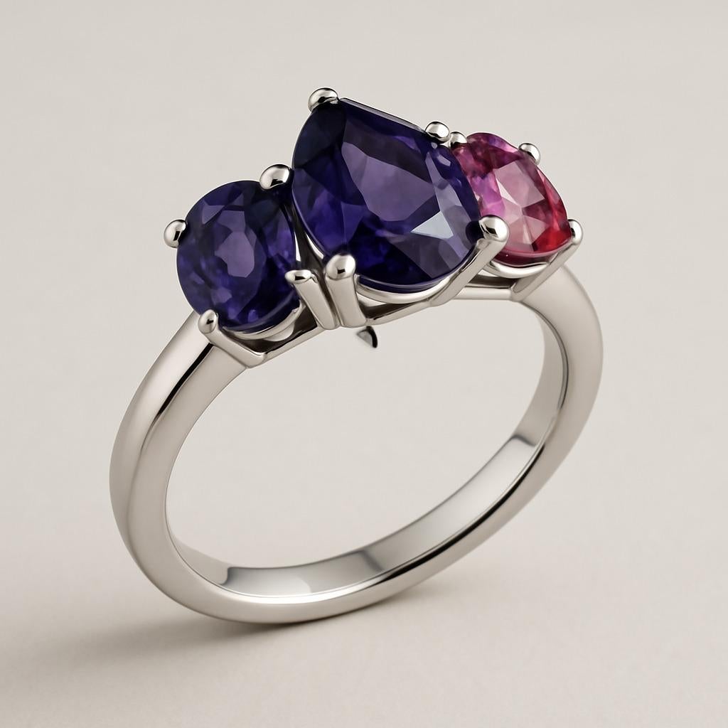in vendita:  Anello in platino con ametista viola taglio pera e tormalina rosa 5