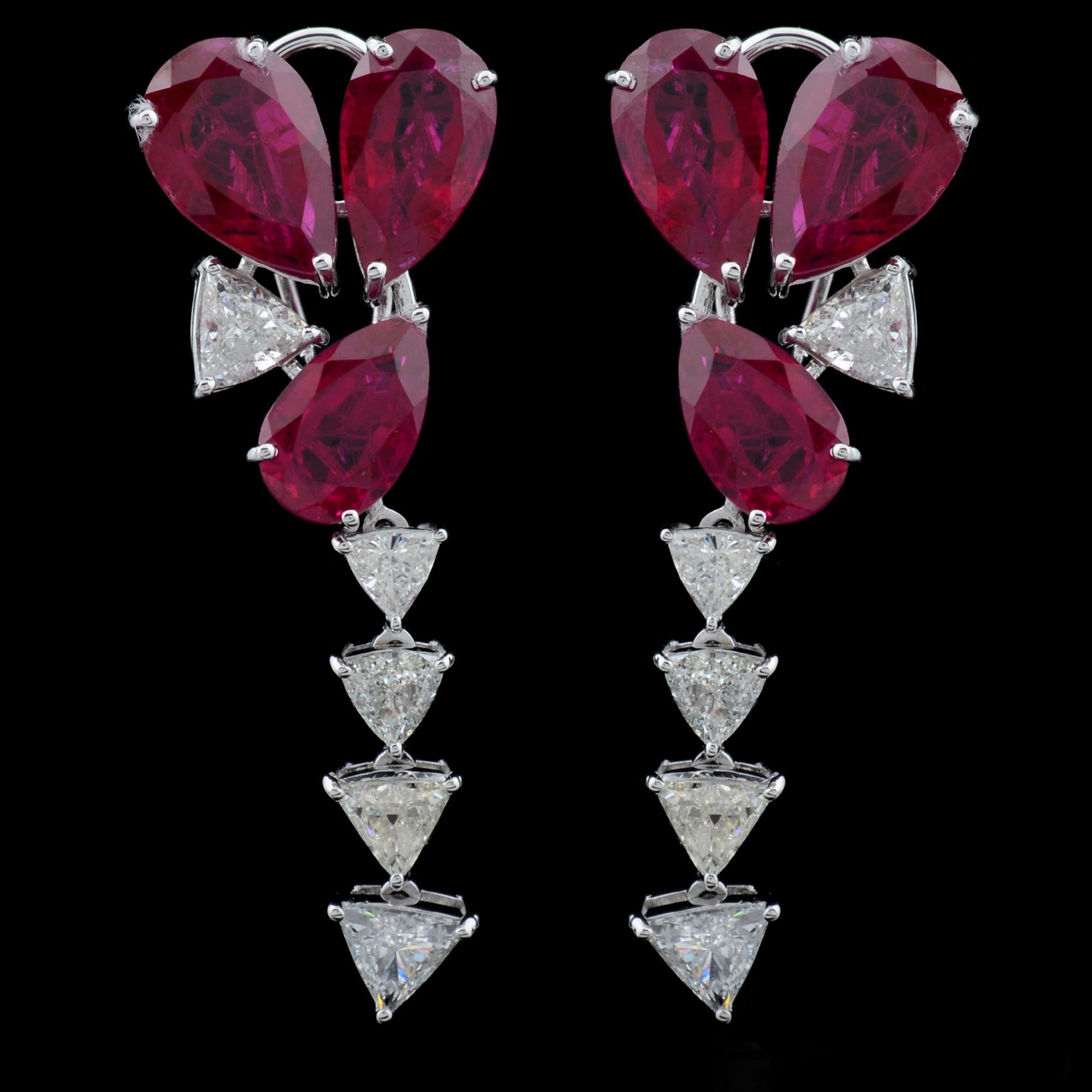 Tropfenohrringe mit Birnenschliff aus rotem Edelstein und Diamant 18K Weißgold Damen im Angebot