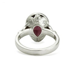 Pear Cut Rhodolite Garnet and Diamond Ring in White Gold