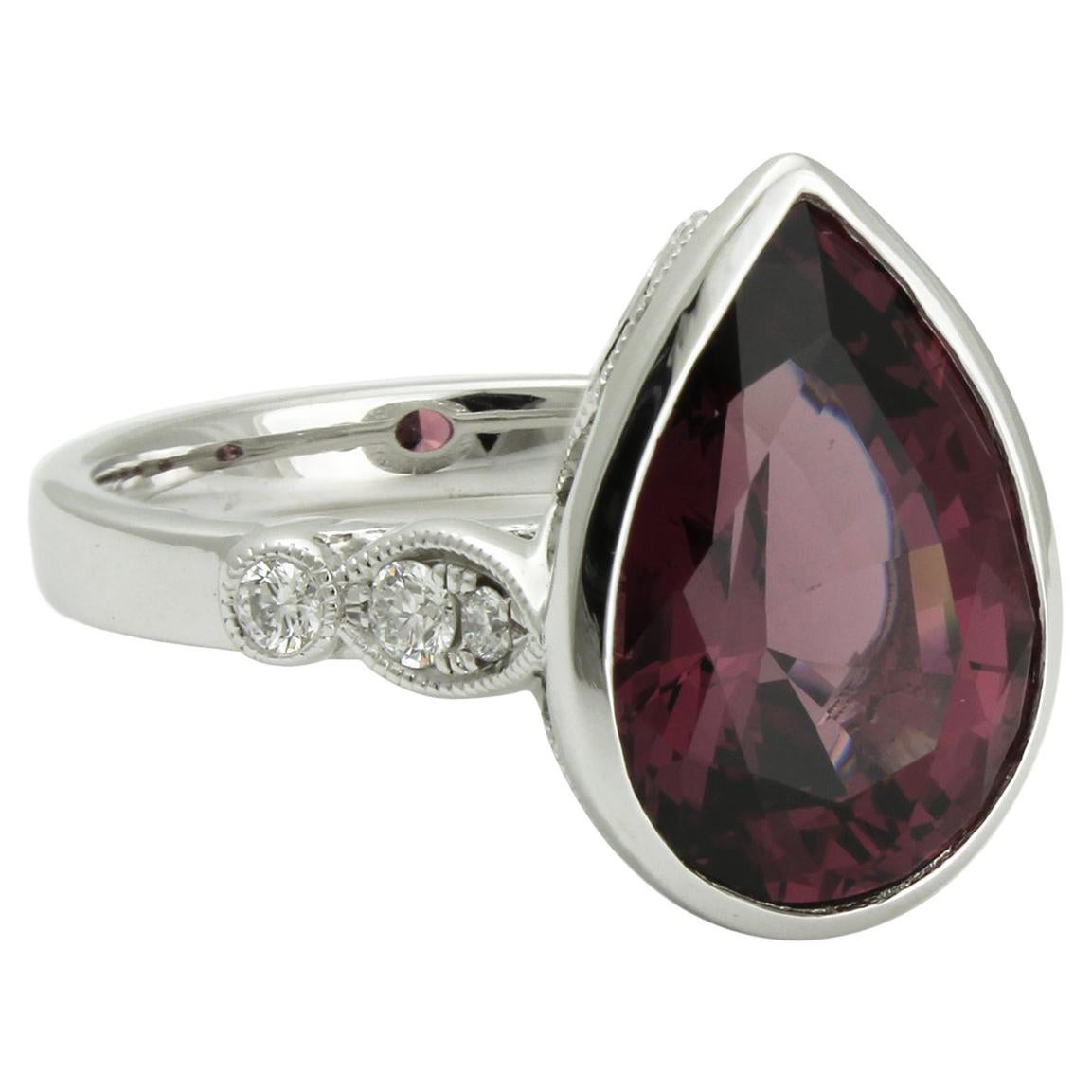 Pear Cut Rhodolite Garnet and Diamond Ring in White Gold For Sale