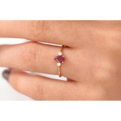 Pear Cut Rose Gold Ruby Engagement Ring for Her Antique Ruby Three-Stone Ring