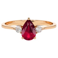 Pear Cut Rose Gold Ruby Engagement Ring for Her Antique Ruby Three-Stone Ring