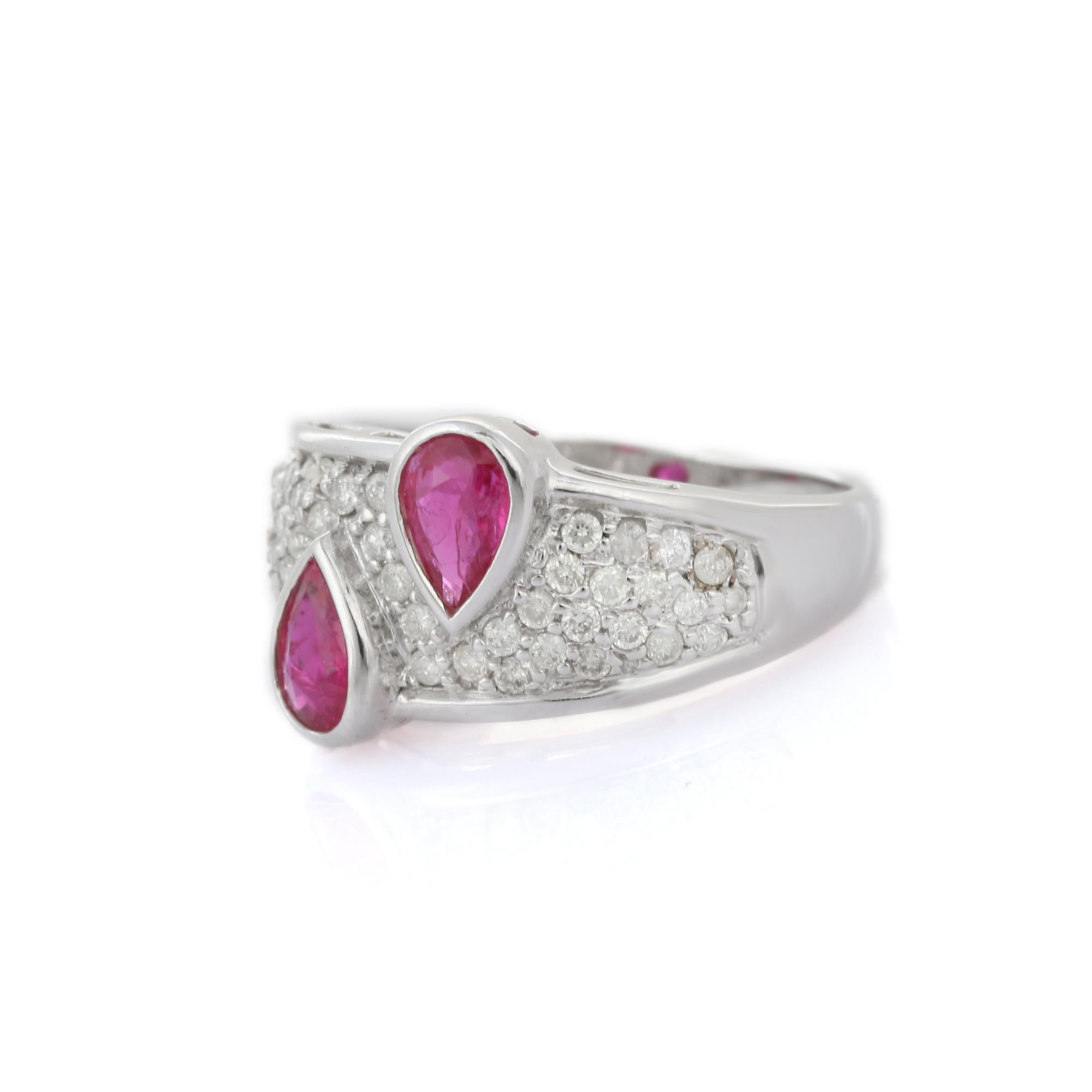 For Sale:  Pear Cut Ruby and Diamond Cocktail Wedding Ring in 18K White Gold  3