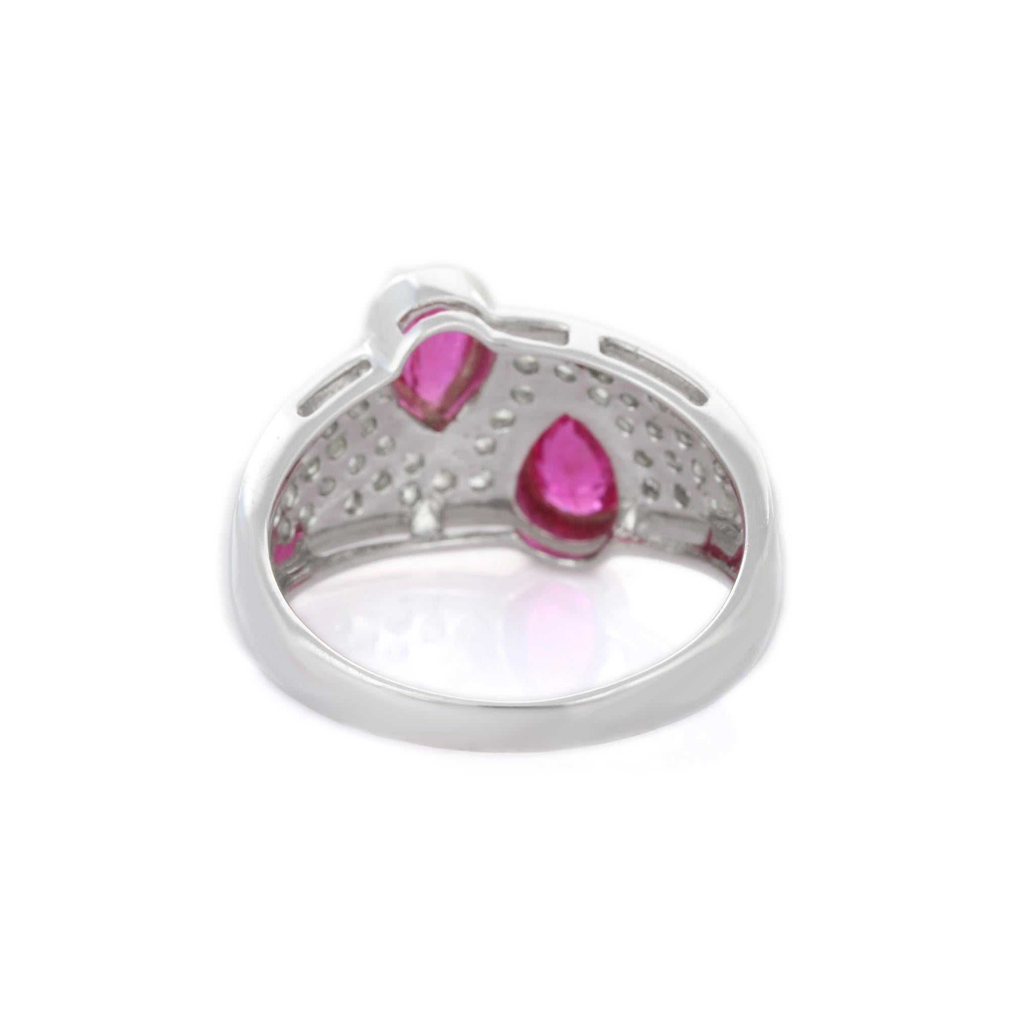 For Sale:  Pear Cut Ruby and Diamond Cocktail Wedding Ring in 18K White Gold  4