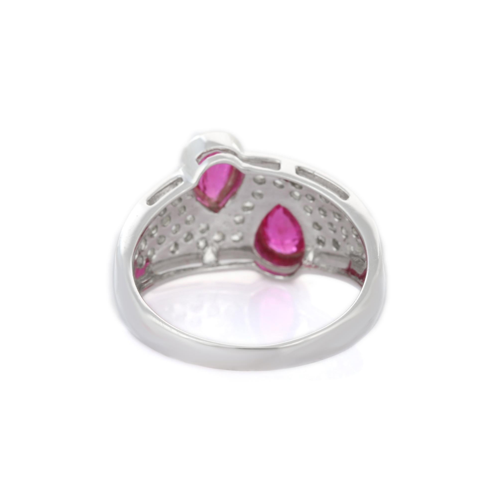For Sale:  Pear Cut Ruby and Diamond Cocktail Wedding Ring in 18K White Gold 4