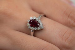 Pear Cut Ruby Diamond Engagement Ring in 14K White Gold