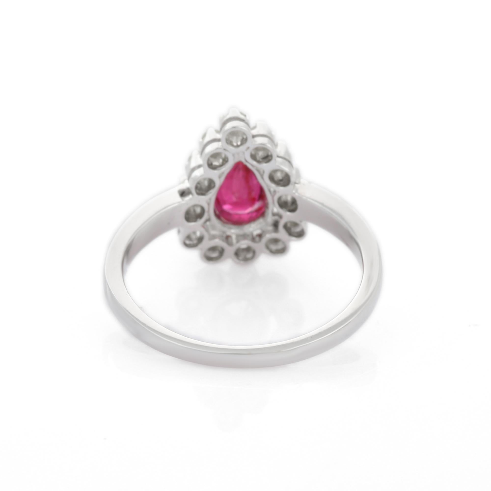 For Sale:  Pear Cut Ruby Diamond Engagement Ring in 14K White Gold  5