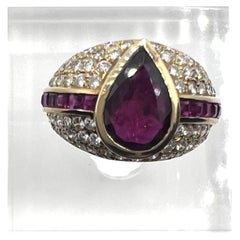 Pear Cut Ruby Teardrop and Diamond Bombé Dome Ring