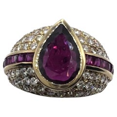 Pear Cut Ruby Teardrop and Diamond Bombé Dome Ring