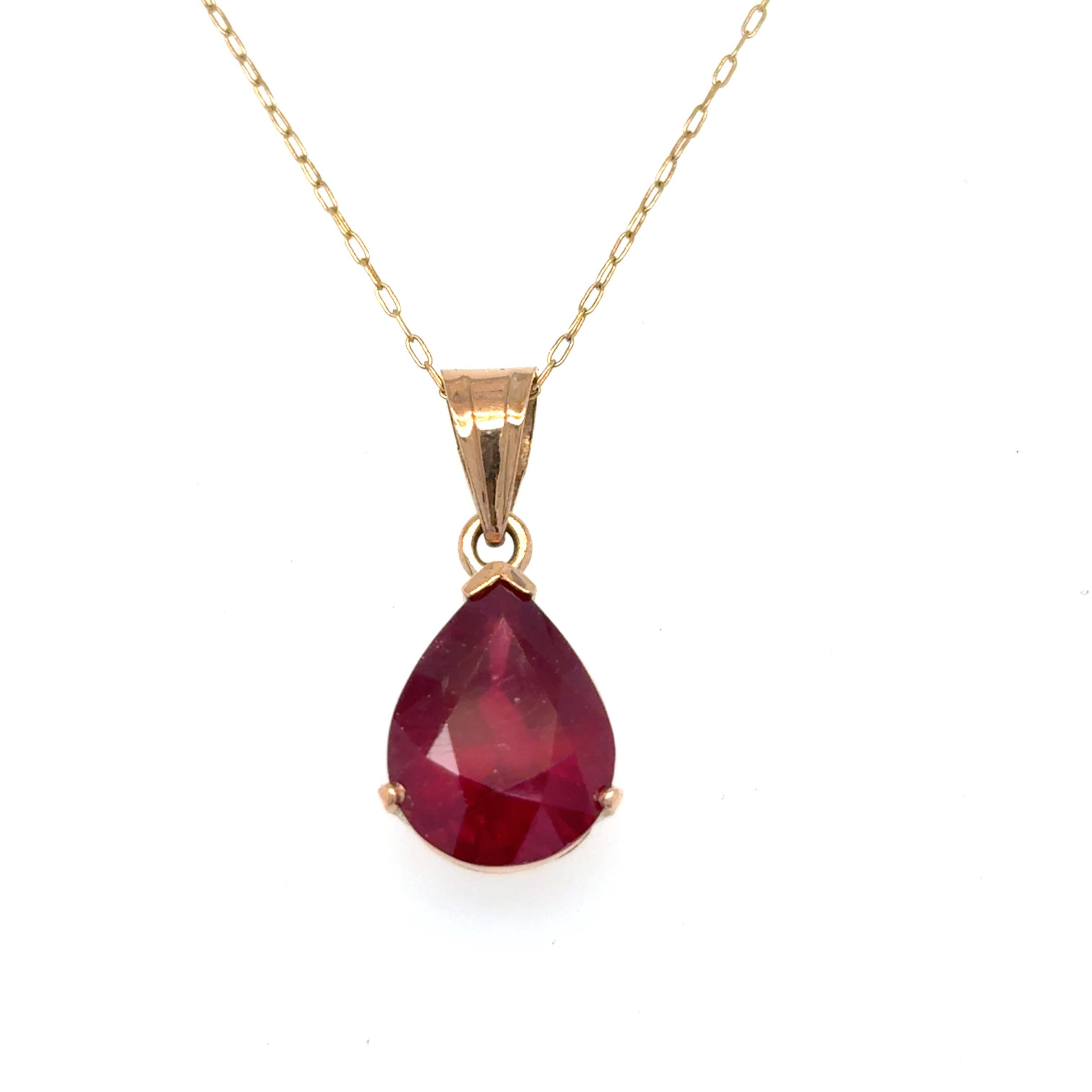 Pendentif or jaune rubis taille poire en vente 2