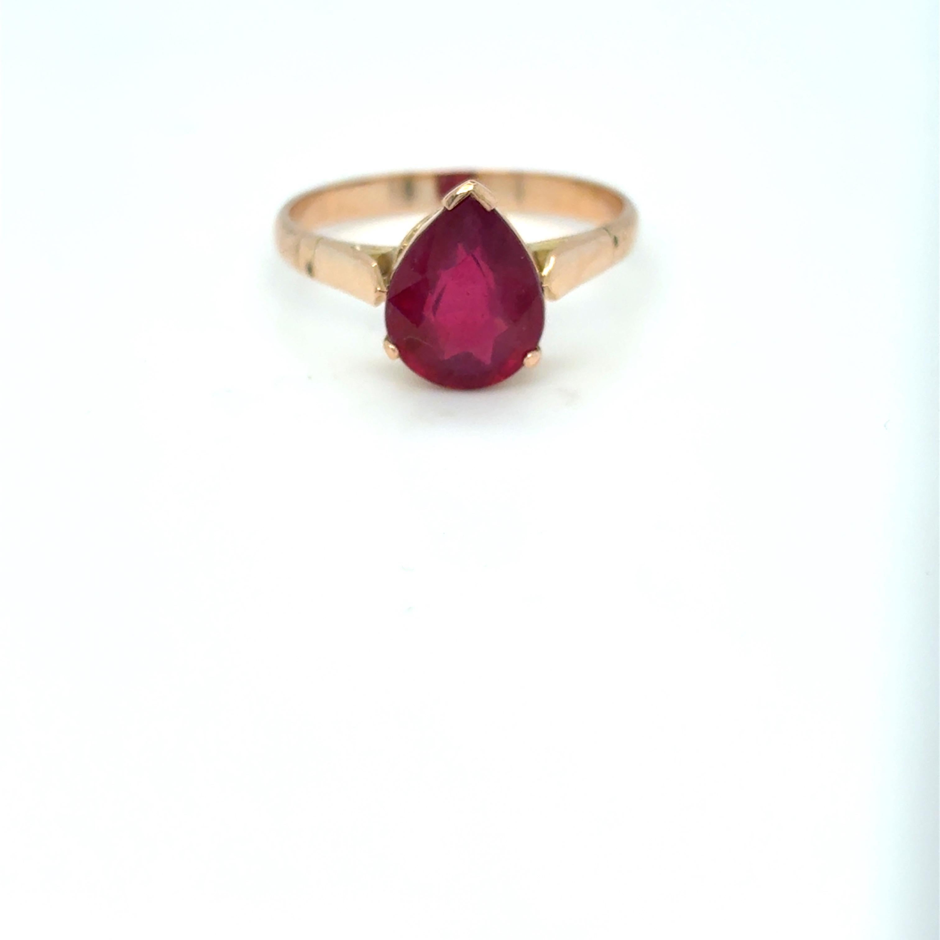 Pear Cut Ruby Yellow Gold Ring For Sale 6