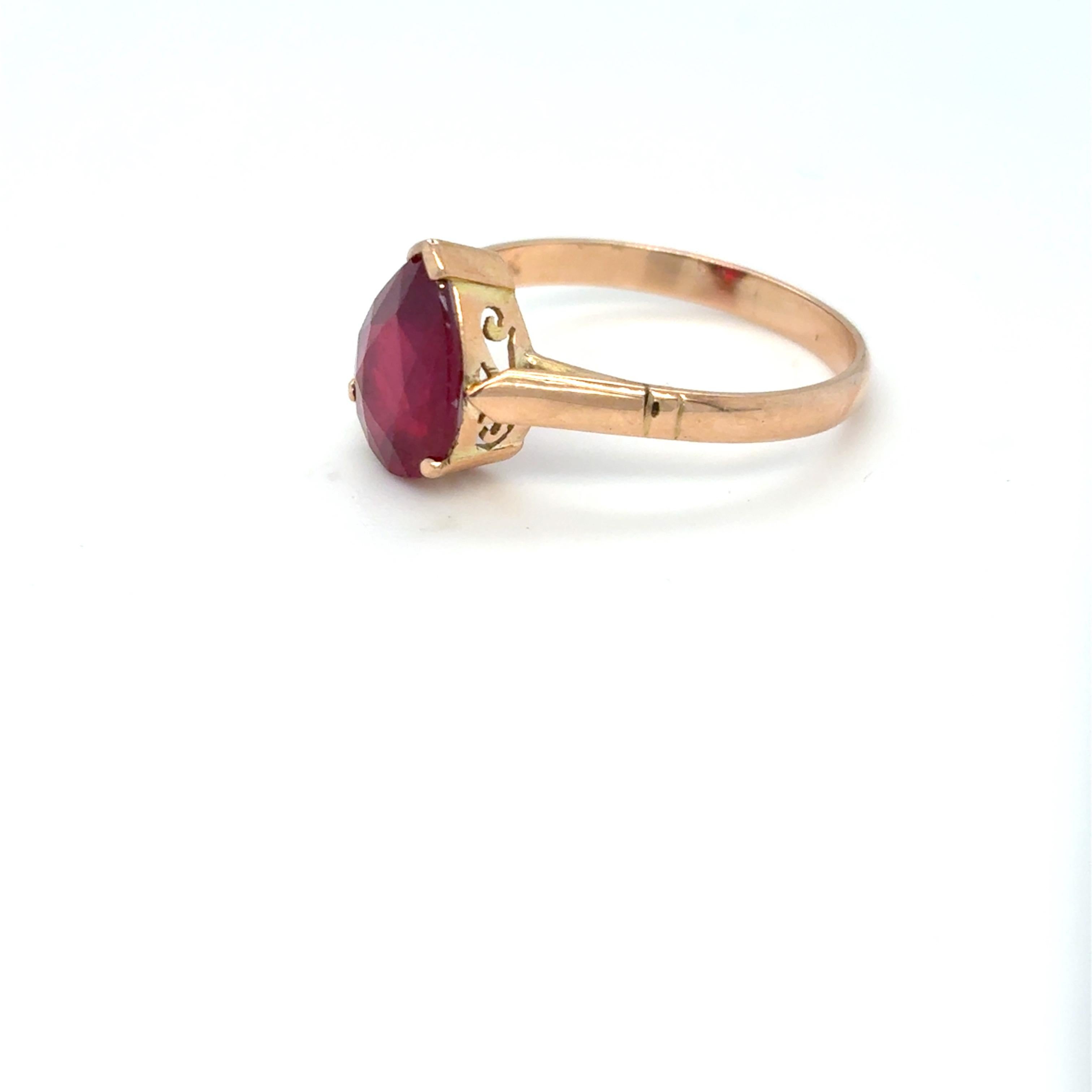 Pear Cut Ruby Yellow Gold Ring For Sale 7