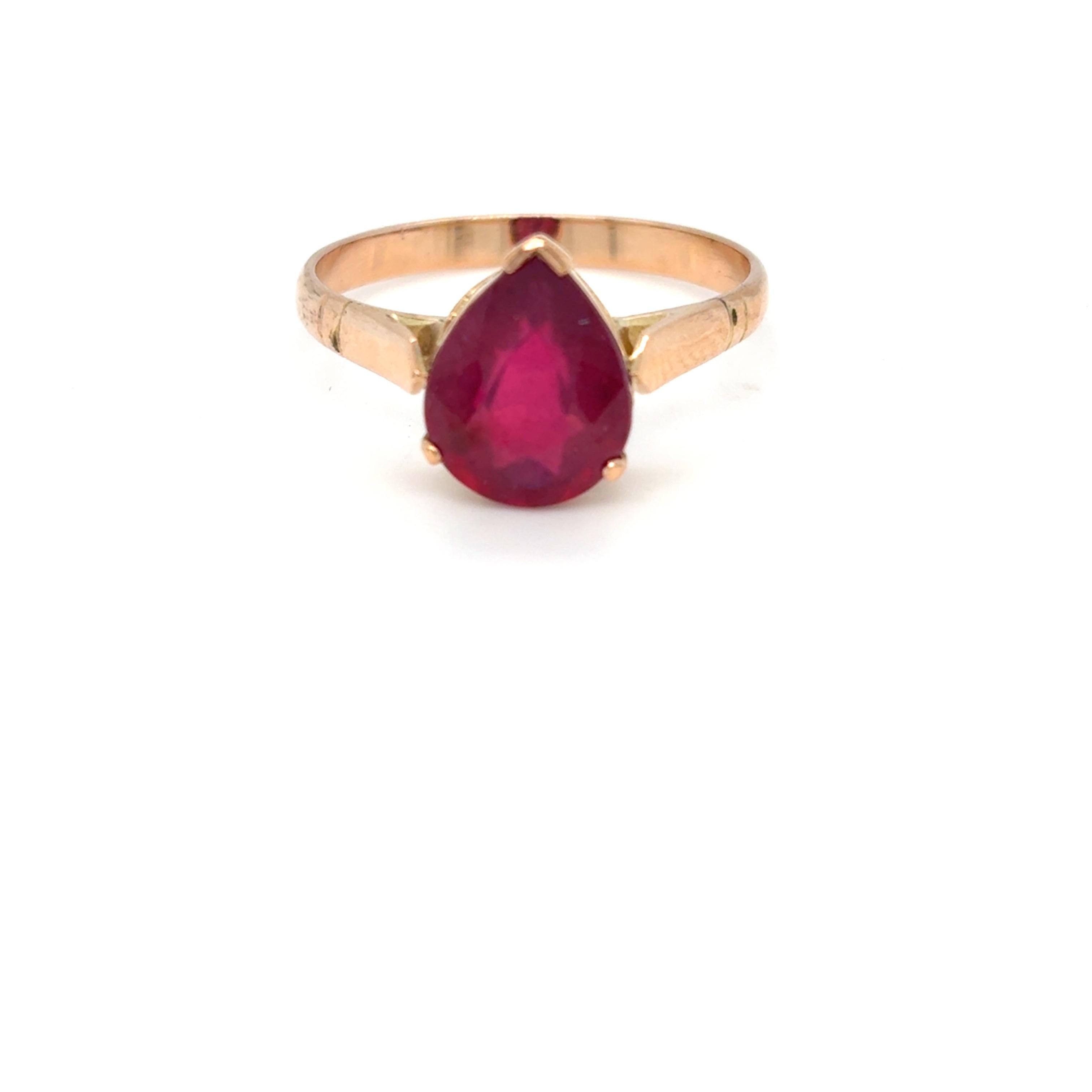 Pear Cut Ruby Yellow Gold Ring For Sale 8