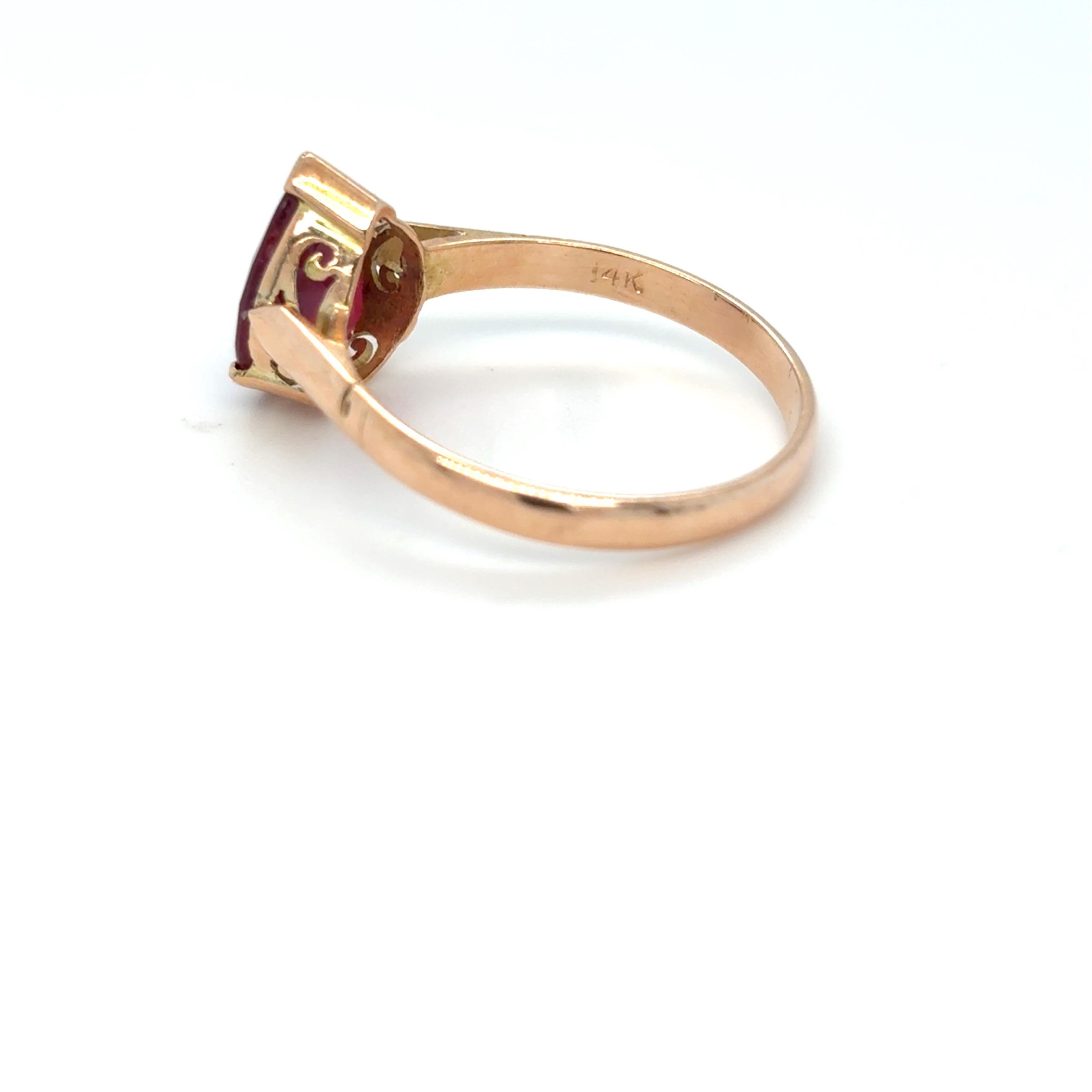 Pear Cut Ruby Yellow Gold Ring For Sale 9