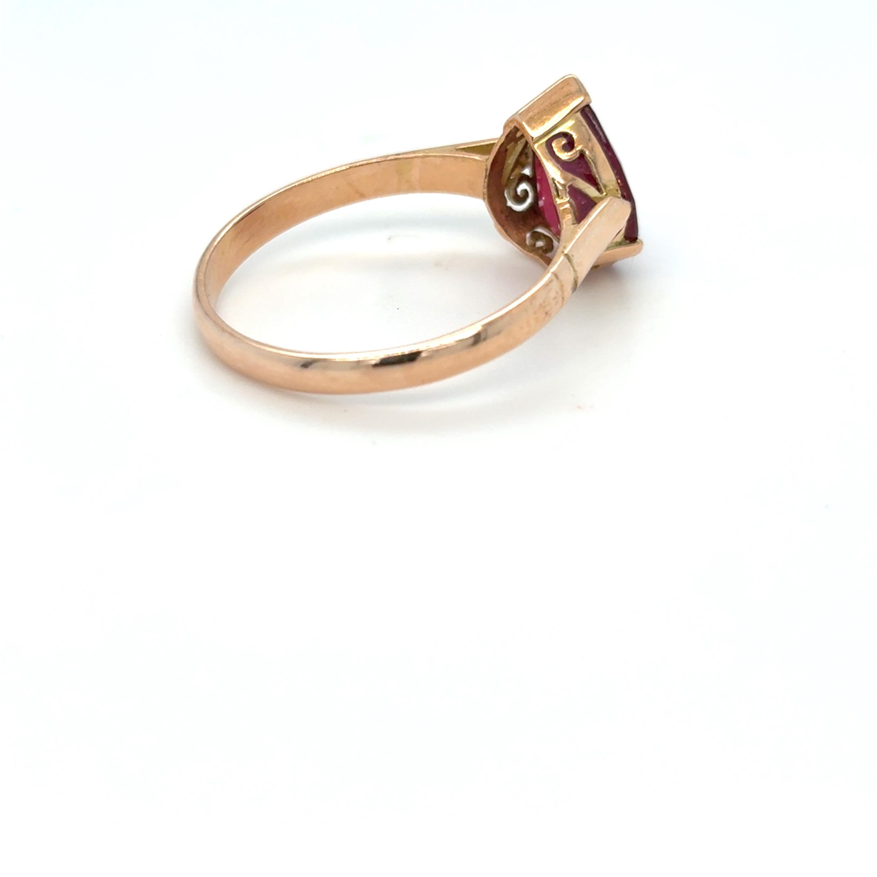 Pear Cut Ruby Yellow Gold Ring For Sale 11