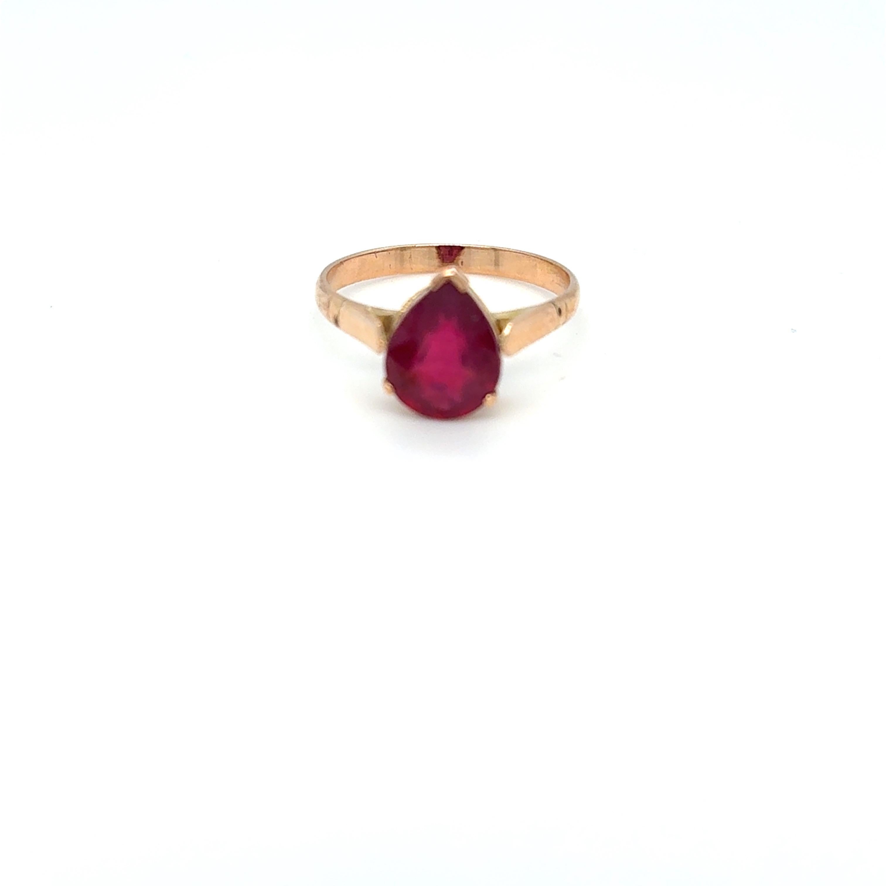 Pear Cut Ruby Yellow Gold Ring For Sale 12