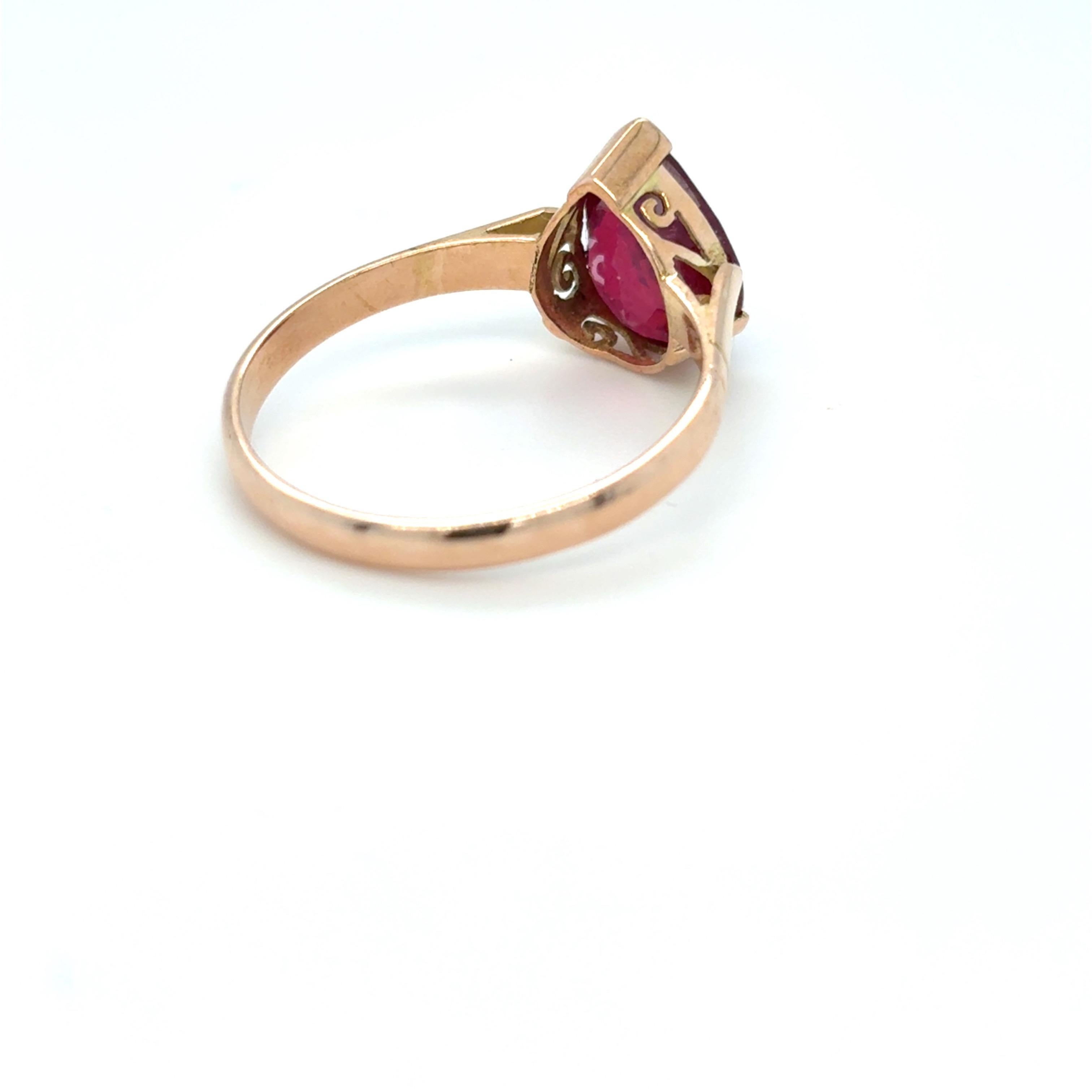 Pear Cut Ruby Yellow Gold Ring For Sale 1
