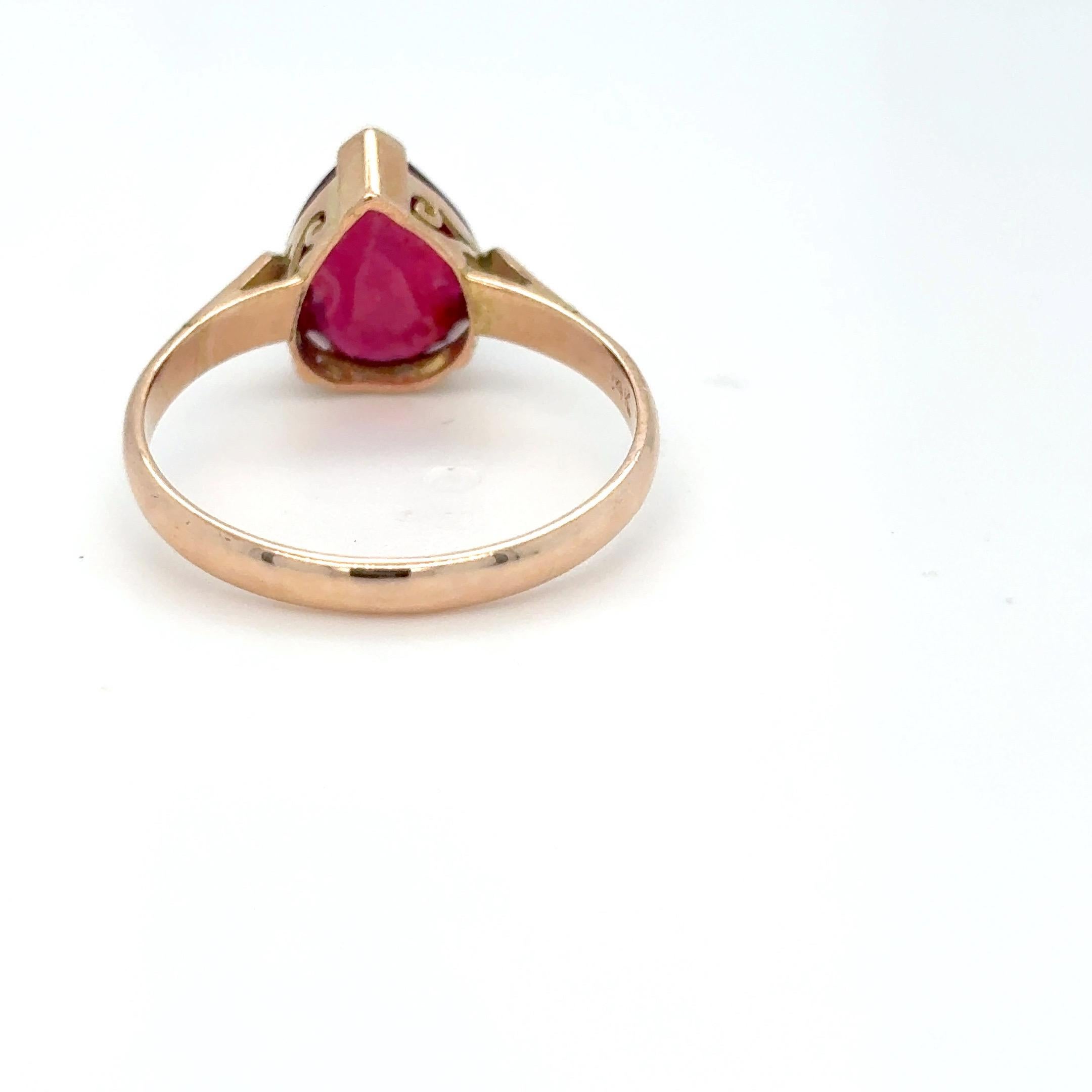 Pear Cut Ruby Yellow Gold Ring For Sale 2