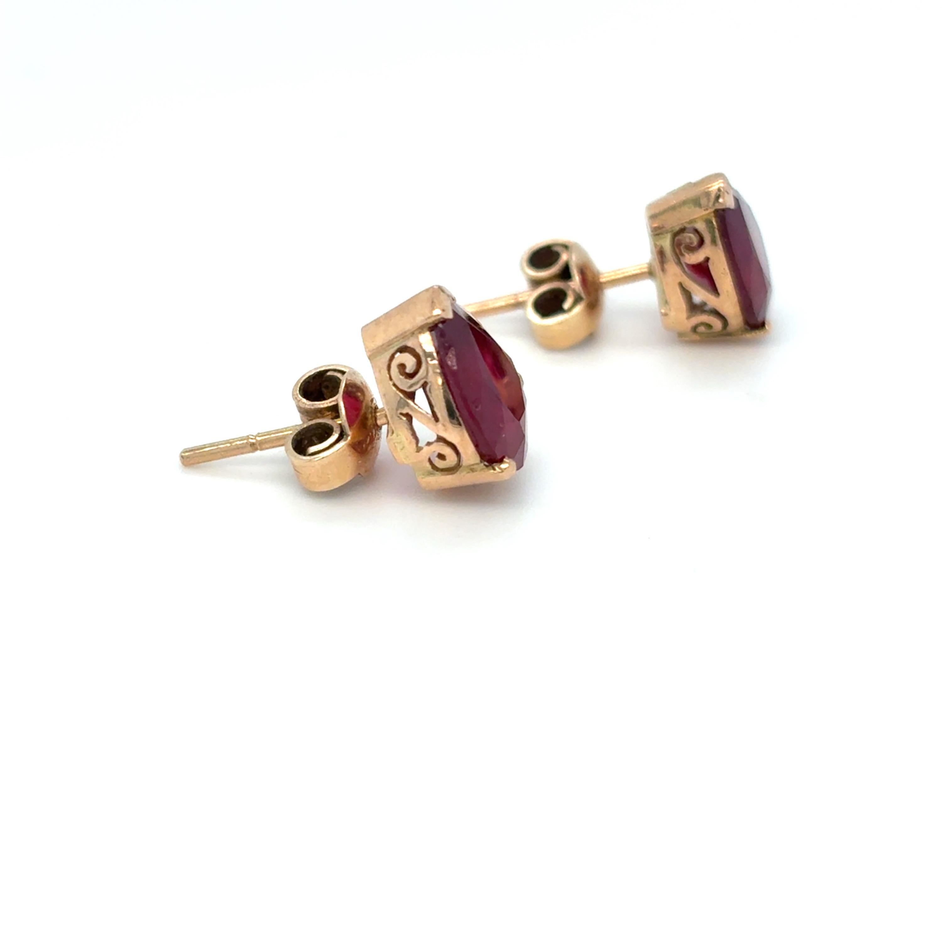 Pear Cut Ruby Yellow Gold Stud Earrings For Sale 8