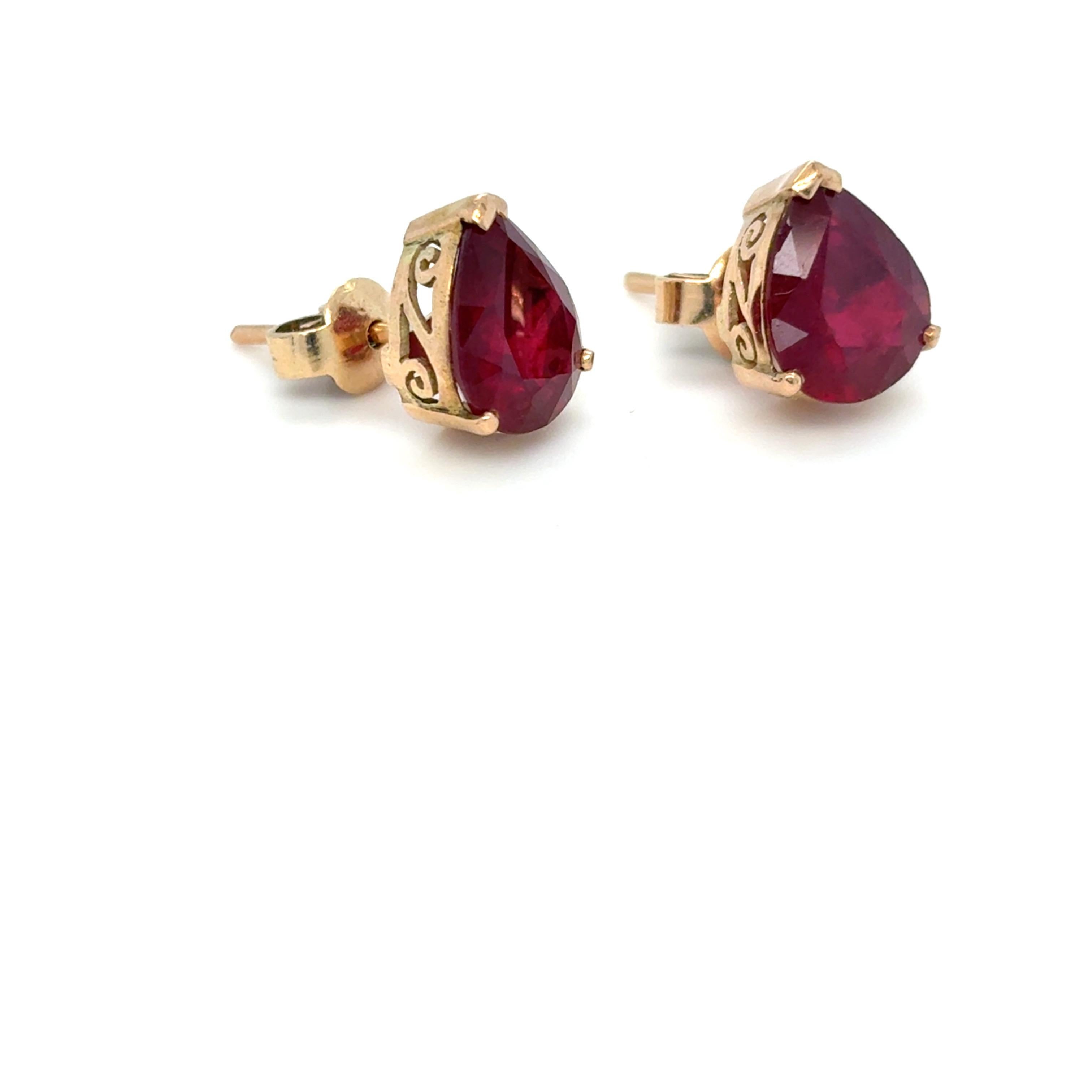 Pear Cut Ruby Yellow Gold Stud Earrings For Sale 9