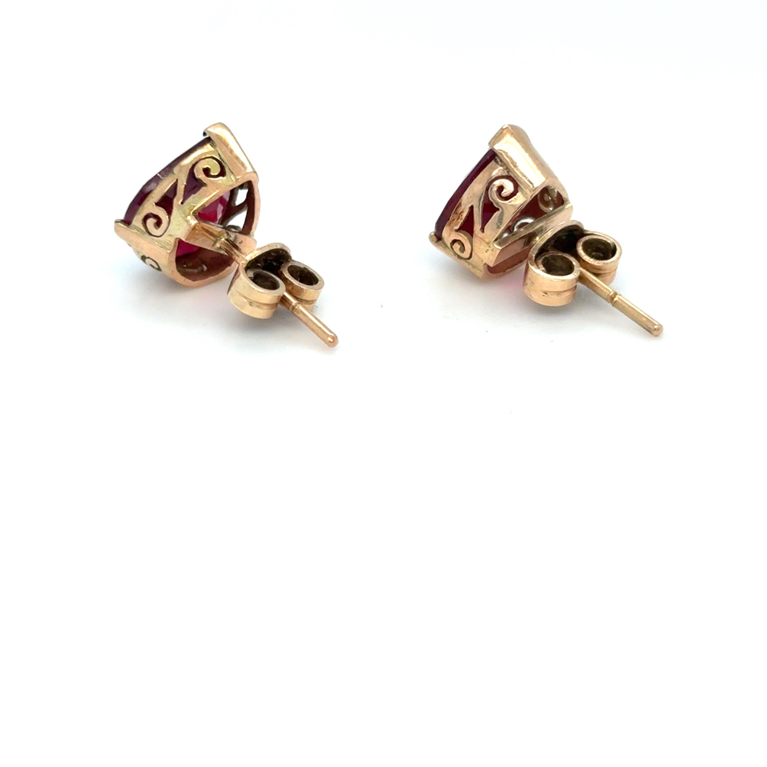 Pear Cut Ruby Yellow Gold Stud Earrings For Sale 10