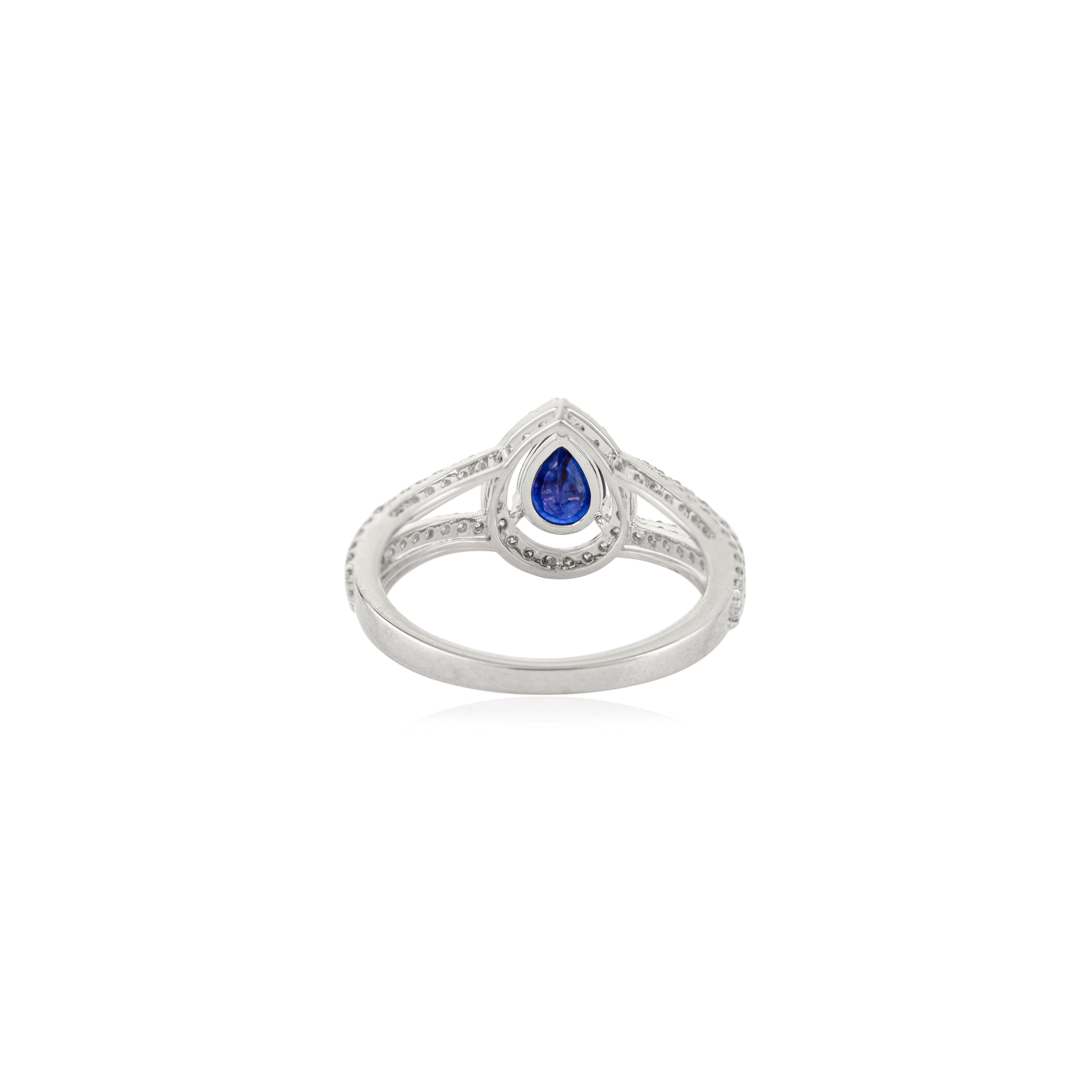 En vente :  Bague halo en or blanc 14K avec saphirs et diamants en forme de poire Cadeau de fin d'études 9