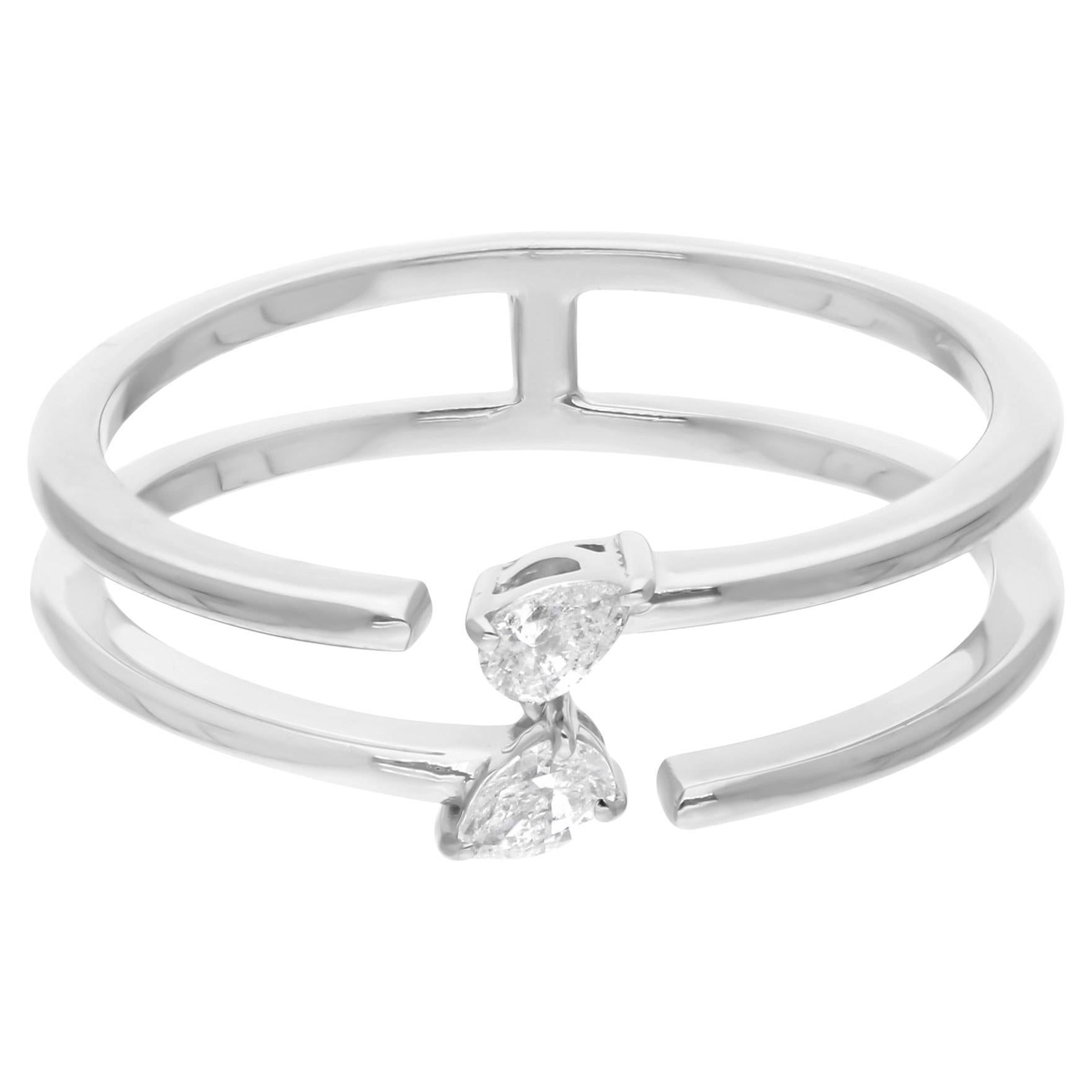 For Sale:  Pear Cut SI/H 0.12Ct Diamond Double Band Ring 18K White Gold Fine Jewelry