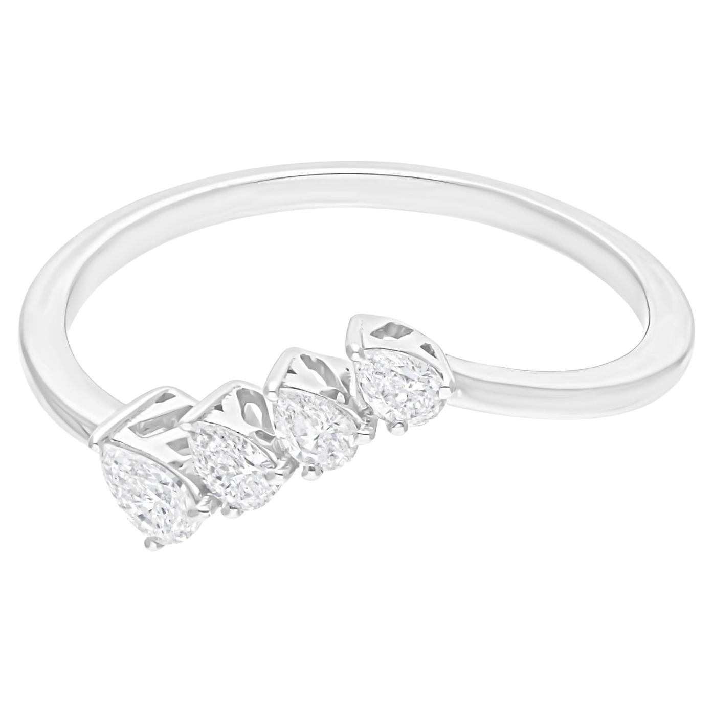 Pear Cut SI/H 0.25Ct Diamond Engagement Ring 18K White Gold Fine Jewelry