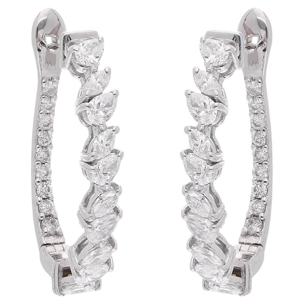 Boucles d
oreilles anniversaire poire SI/H 0.90Ct Diamond Huggies Hoop 14k White Gold