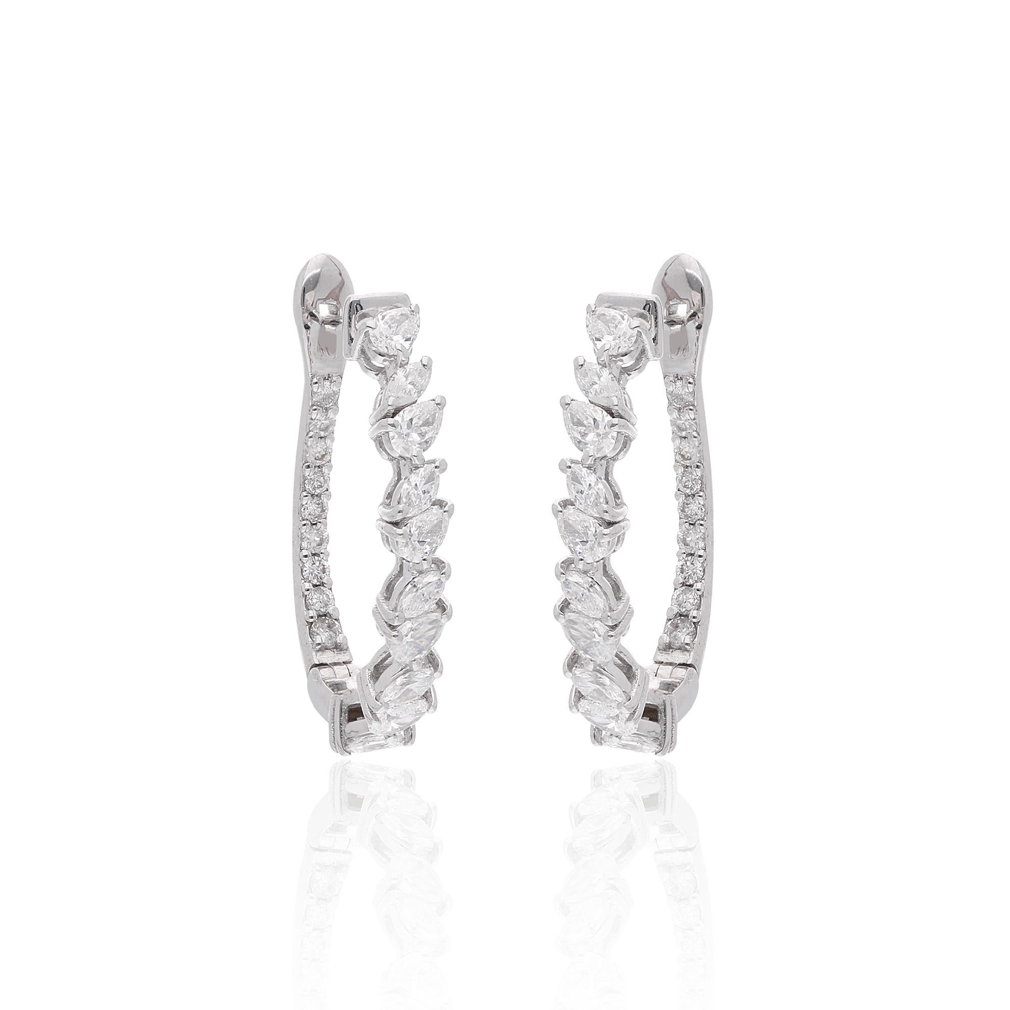 Pendientes de Aniversario con Aros de Diamantes Corte Pera SI/H 0,90 qt Oro Blanco 18k Moderno en venta