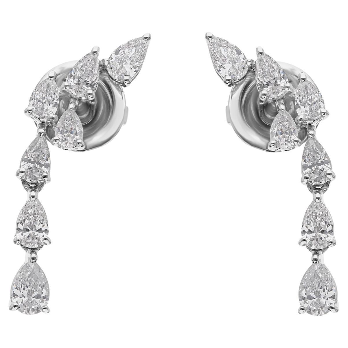 Pear Cut SI/H 1.01 Ct Diamond Drop Earrings 14k White Gold Jewelry