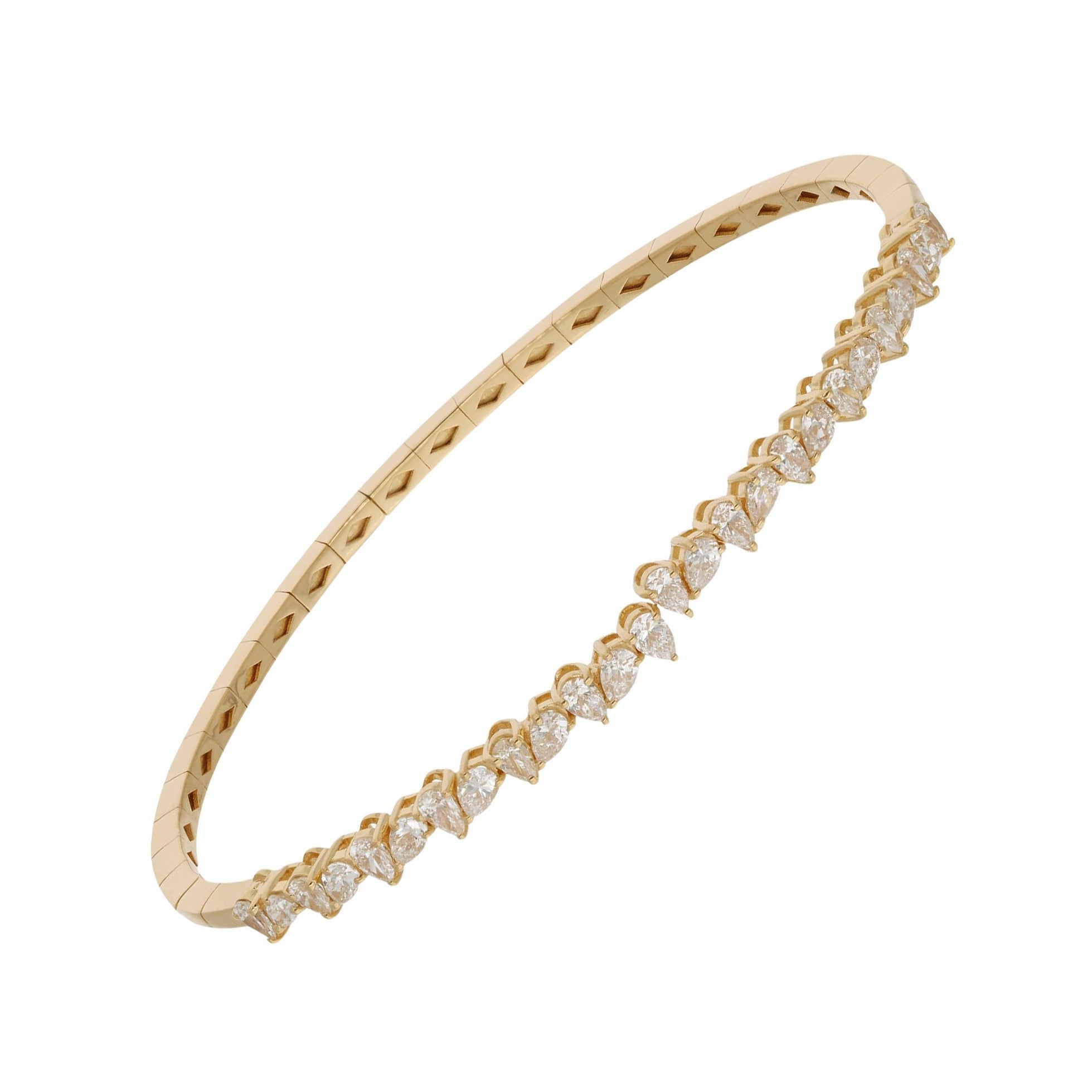 Bangle impilabile con diamante naturale taglio pera SI/H 1,45 carati per donna, oro giallo 14k