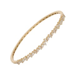 Pear Cut SI/H 1.45Ct Natural Diamond Stackable Bangle for Women 18k Yellow Gold