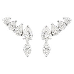 Pear Cut SI/H 1.64 Ct Diamond Ear Climber Earrings 14 Karat White Gold Jewelry