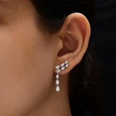 Pear Cut SI/H 2.13 Ct Diamond Drop Wedding Earrings 18k White Gold Jewelry
