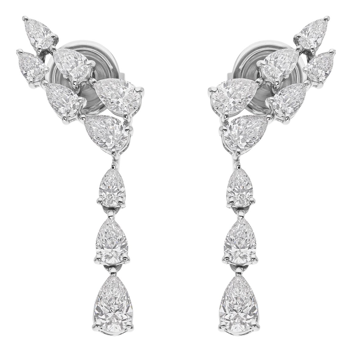 Natural Diamond Drop Earrings 2.13 Carats Pear Cut Diamonds in 18K White Gold