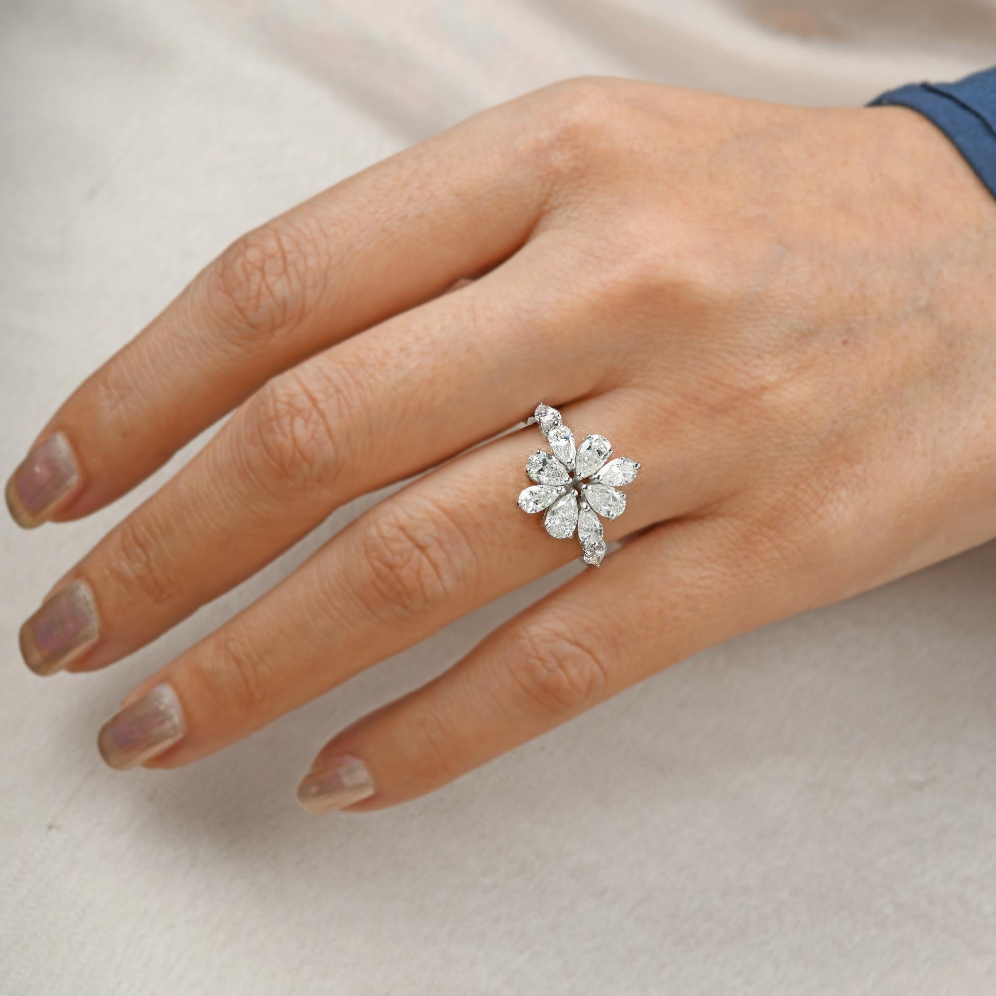 Im Angebot: Birnenschliff SI/H 2.30Kt Natürlicher Diamant Cluster Ring 14k Weißgold Feiner Schmuck () 2