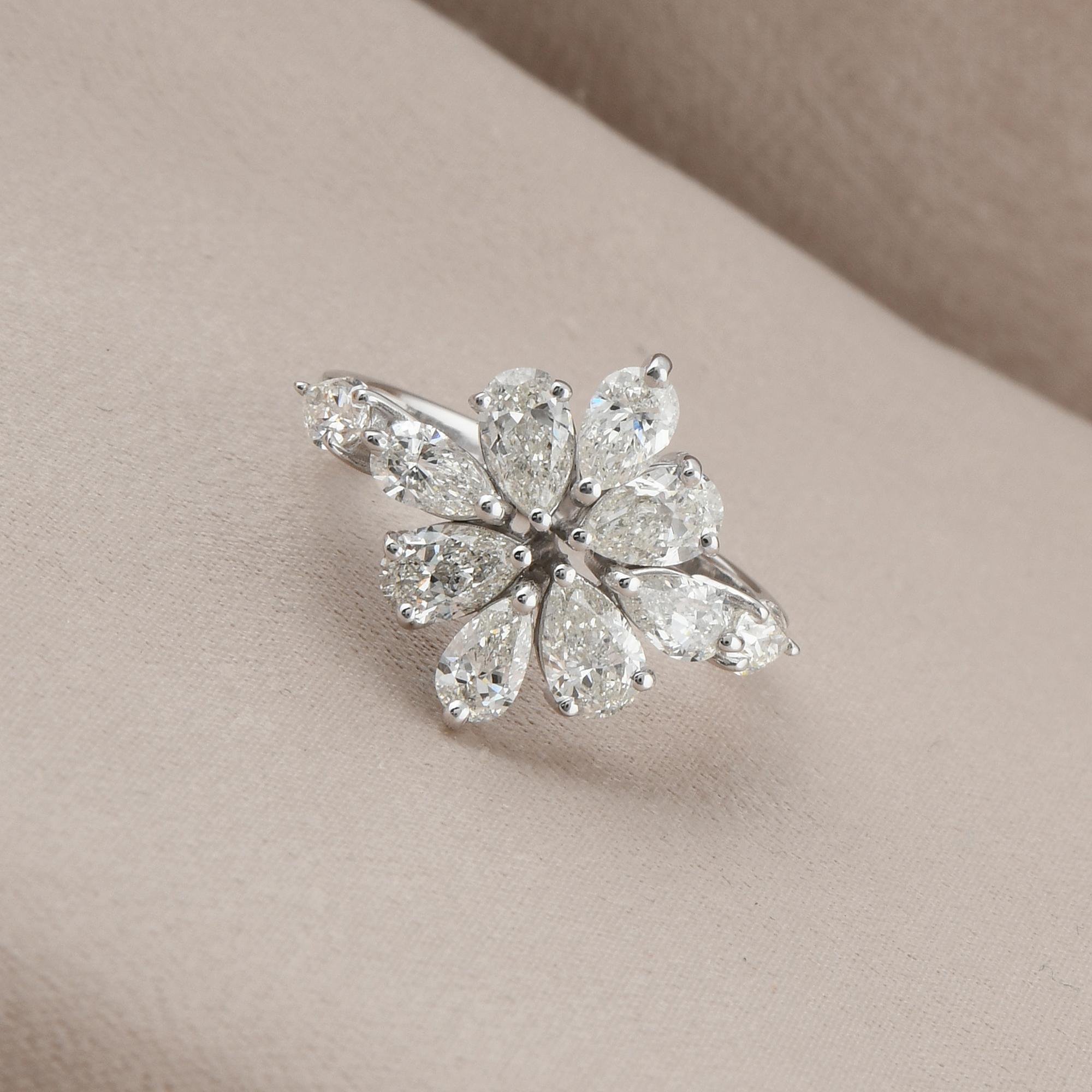 Im Angebot: Birnenschliff SI/H 2.30Kt Natürlicher Diamant Cluster Ring 14k Weißgold Feiner Schmuck () 5