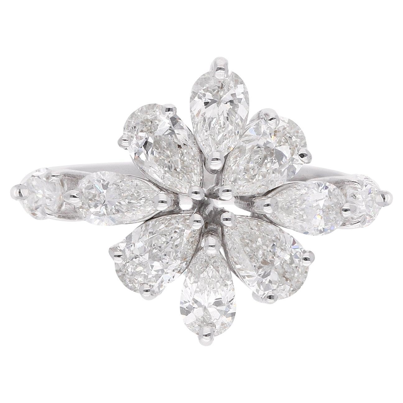 Anello a grappolo di diamanti naturali con taglio a pera SI/H 2,30 carati in oro bianco 14k Gioielli di pregio