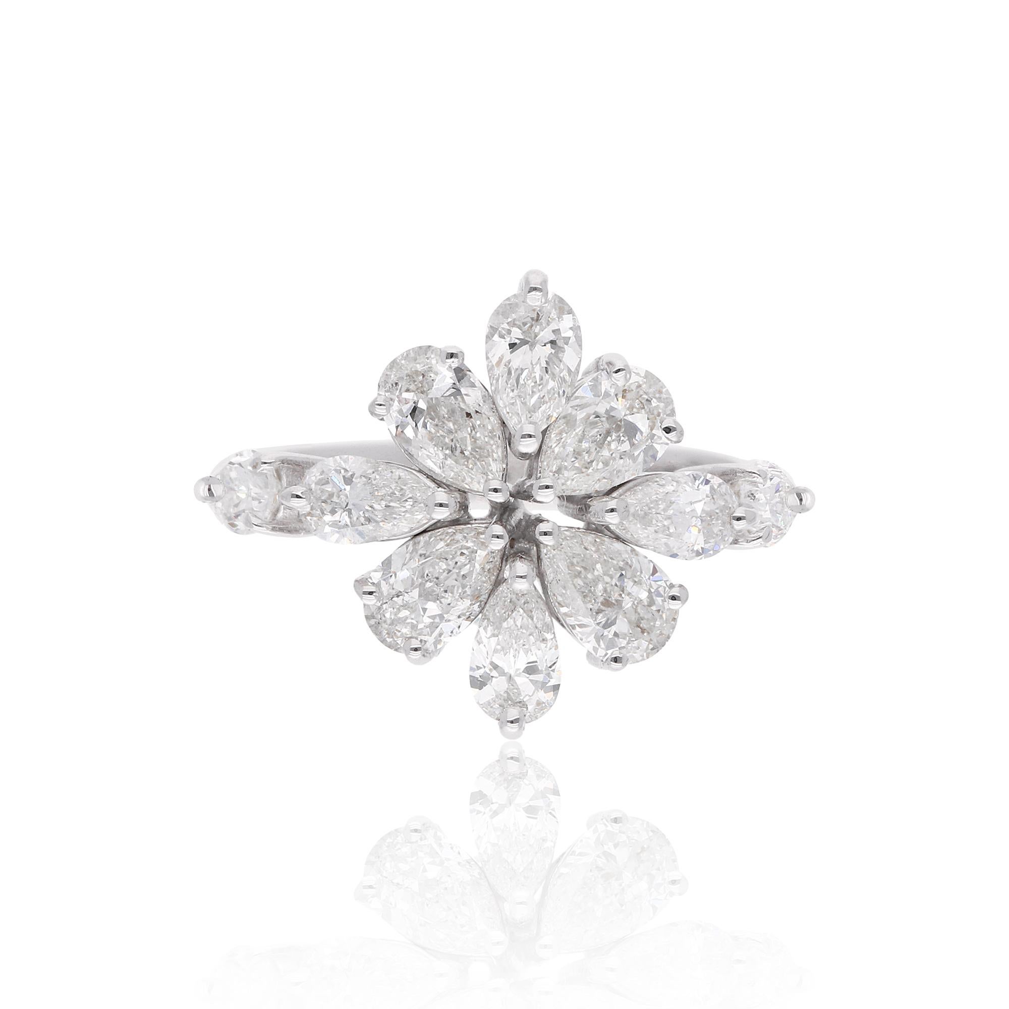 Im Angebot: Birnenschliff SI/H 2.30Kt Natürlicher Diamant Cluster Ring 18k Weißgold Feiner Schmuck () 3