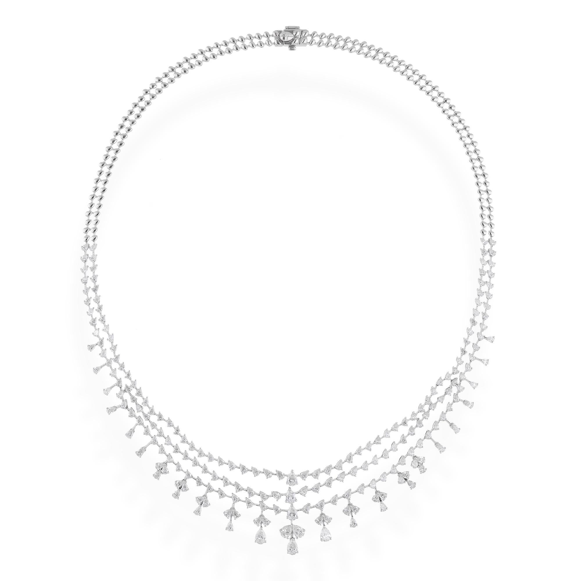 Birnenschliff SI/H 9,42 Ct Diamant Layered Drop Jahrestag Halskette 14k Weißgold im Angebot 1